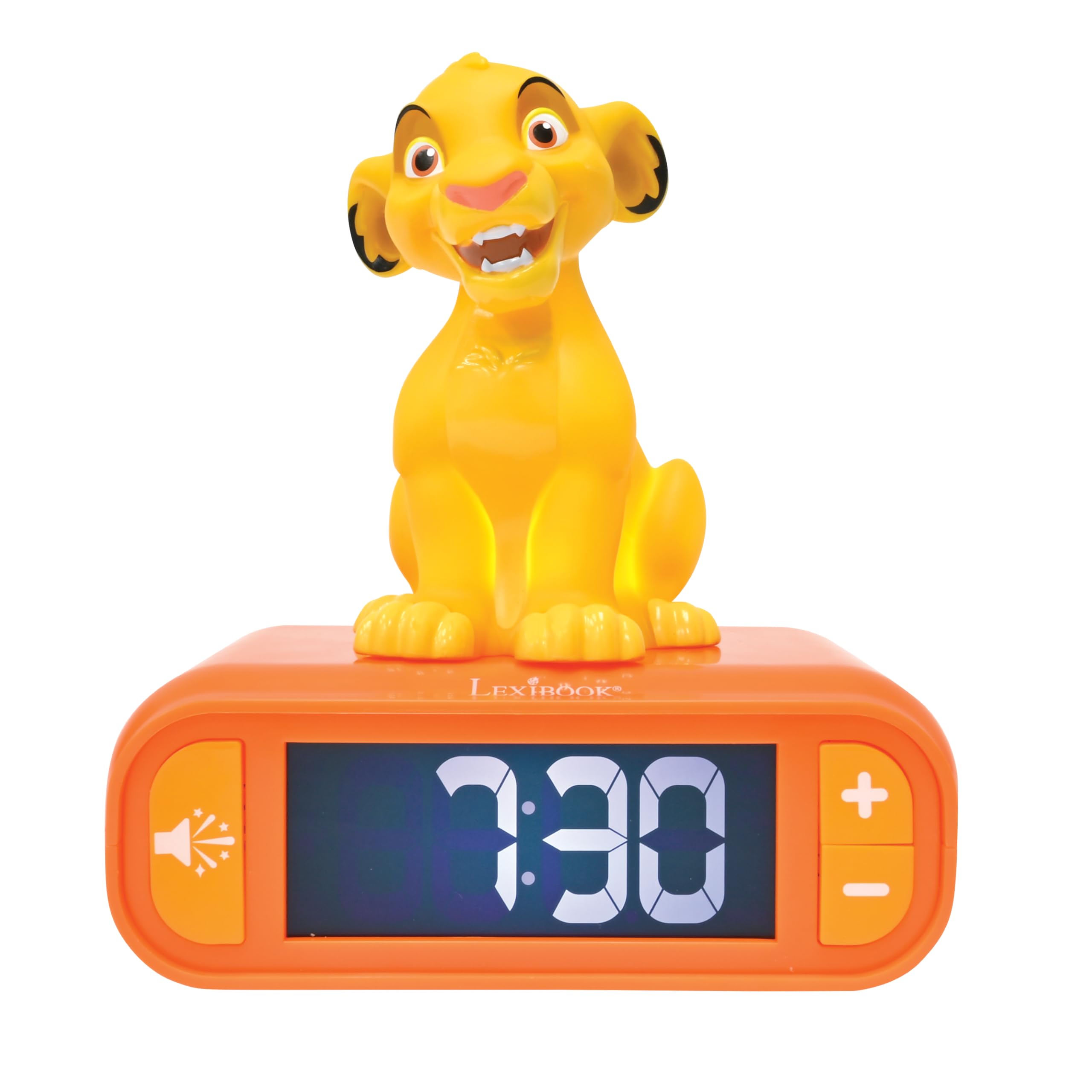 LEXiBOOK, Disney The Lion King, Simba Nightlight Alarm Clock, Sounds and Melodies, LCD Backlit Screen, Luminous, Snooze, Yellow/Orange, RL800AN