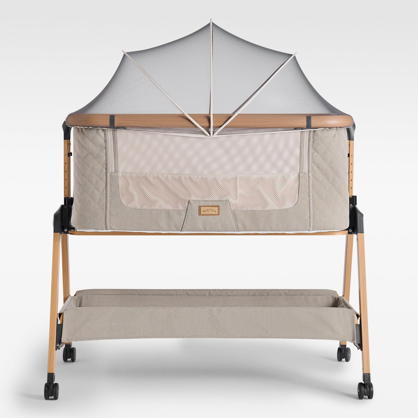 Love For Sleep SnooBee Culla Neonato Co-Sleeping Regolabile in Altezza – Lettino Next To Me con Materasso, 6 Livelli, Ruote con Freno, Mesh Traspirante, Zanzariera, Pieghevole con Borsa (0–6 mesi)