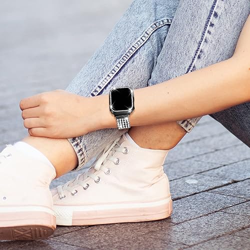 Miniatura 4 de Correas de repuesto de metal con diamantes de imitación brillantes de circonita cúbica para Apple Watch de 1.496 pulgadas, 1.575 pulgadas, 1.614