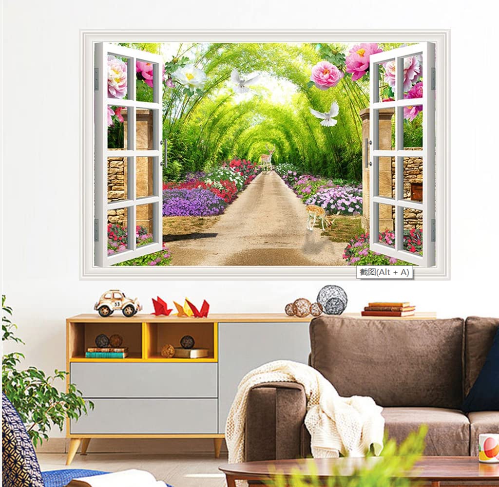 Amazon.co.jp: Condessacity ウォールステッカー 偽窓 植物 花 動物