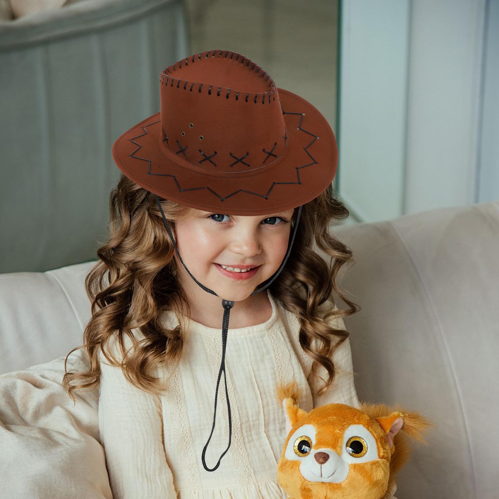 BESPORTBLE Dziecięcy kostium kowbojski, western, kowbojski, zestaw, kamizelka, czapka, chusta na szyję na Halloween, karnawał, imprezę przebieraną, brązowy, rozmiar M (115-130 cm)