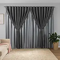 Cortina Sala Quarto Blecaute 2,80m Larg. x 2,50m Alt. Linho Trabalhado, Forro em PVC Blackout 100%, c/Abraçadeiras - Inovi - Cinza/Chumbo