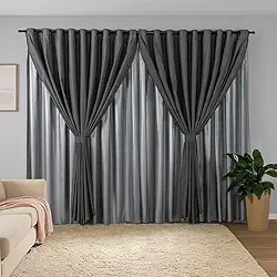 Cortina Sala Quarto Blecaute 2,80m Larg. x 2,50m Alt. Linho Trabalhado, Forro em PVC Blackout 100%, c/Abraçadeiras - Inovi - Cinza/Chumbo