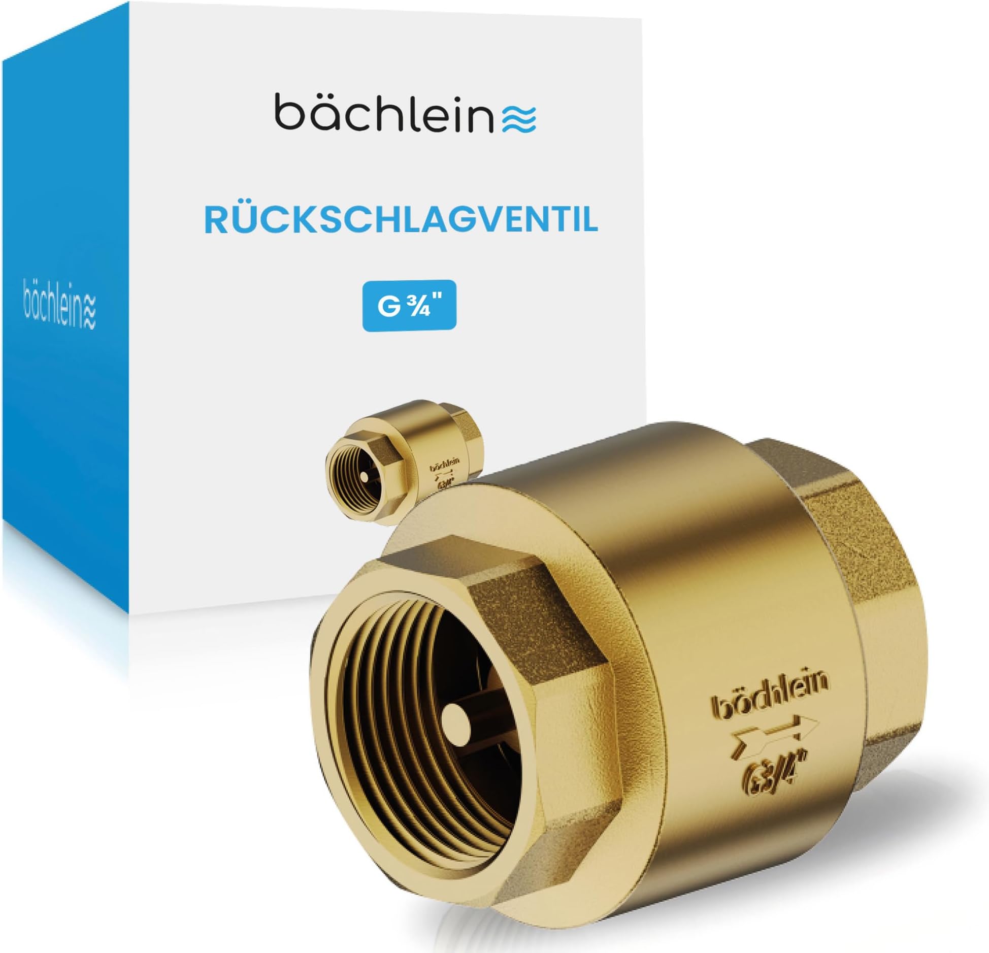 Bächlein Universal Non-Return Valve - Brass Non-Return Valve with G3/4 Inch Female Thread on Both Sides - Stainless and Watertight Non-Return Valve for a Safe Drinking Water System