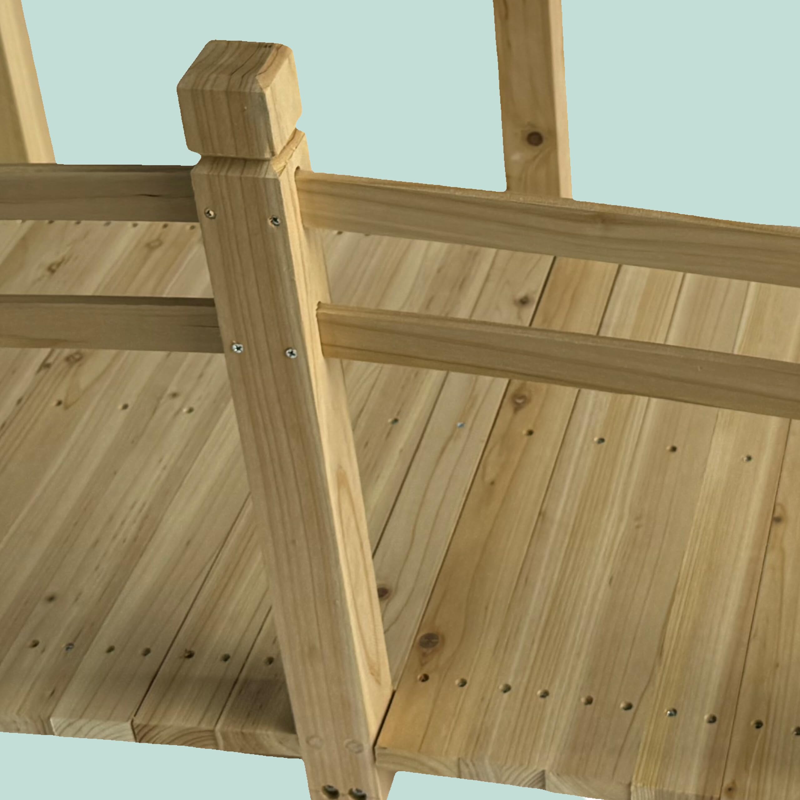 Relaxdays Garten Brücke, mit Geländer, Tannenholz, für Gartenteich, HxBxT: 55 x 150 x 67 cm, 150 kg, Holzbrücke, Natur