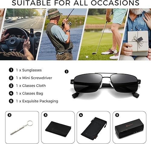 Miniatura 5 de SUNGAIT Gafas de sol rectangulares retro para hombre, ajustables, antideslizantes, polarizadas, UV400, lente para conducir pesca