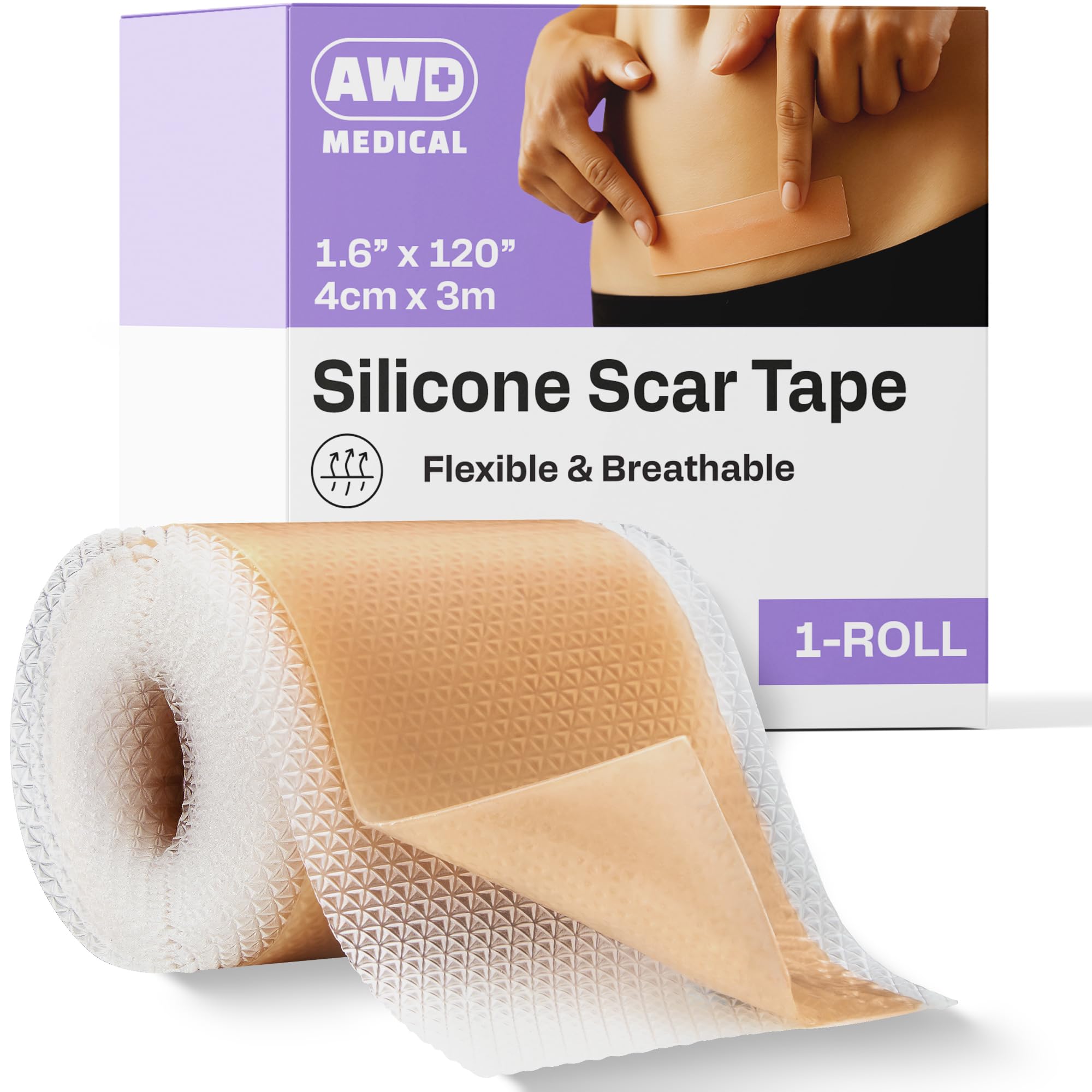 AWD Medical Soft Silicone Tape for Scars Removal with Silicone Gel Sheeting (1.6inx 120in)