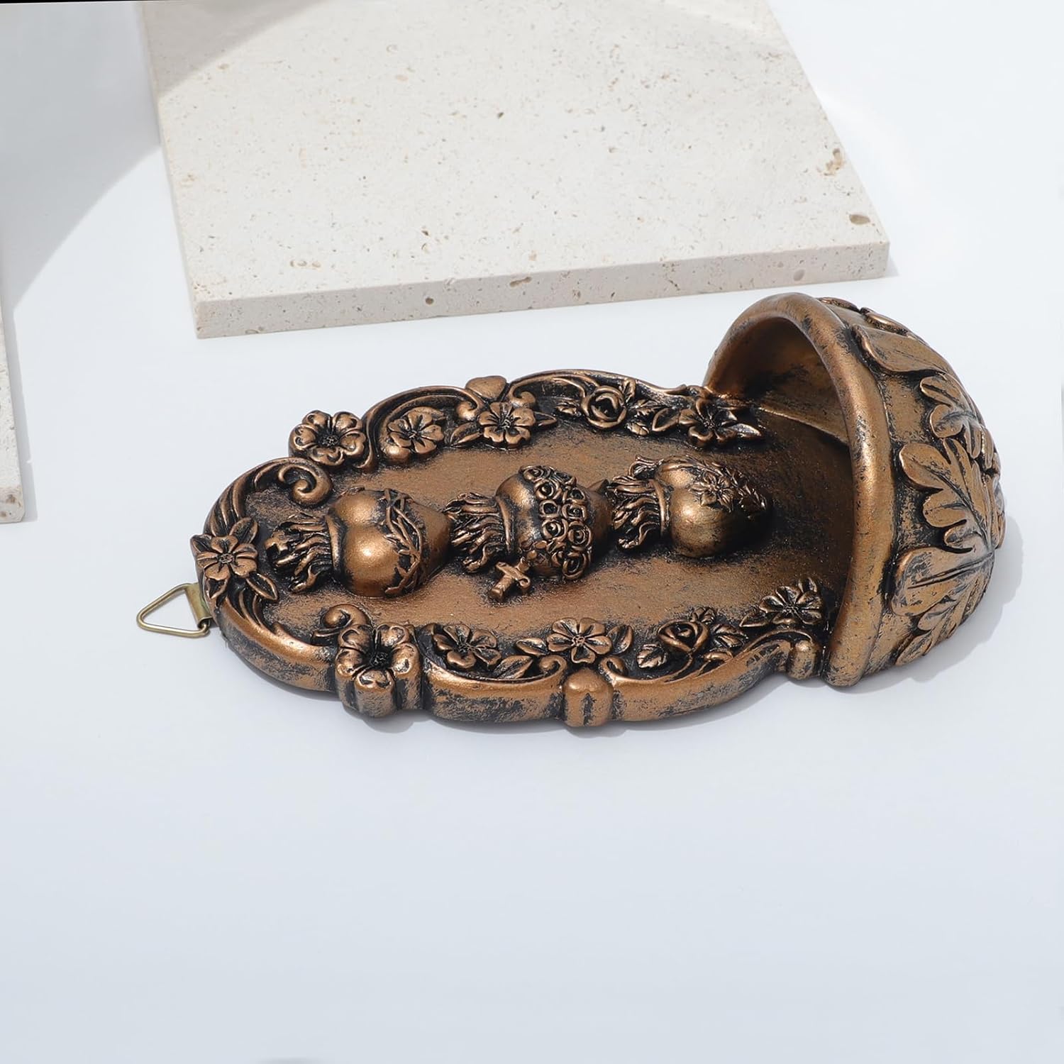 KOMI Holy Water Font for Home Resin Sacred Heart Holy Water Holder for Wall Hanging Catholic Decor Holy Water Fonts for Wall, Altar, Home Housewarming Catholic Christmas Gifts Copper-tone