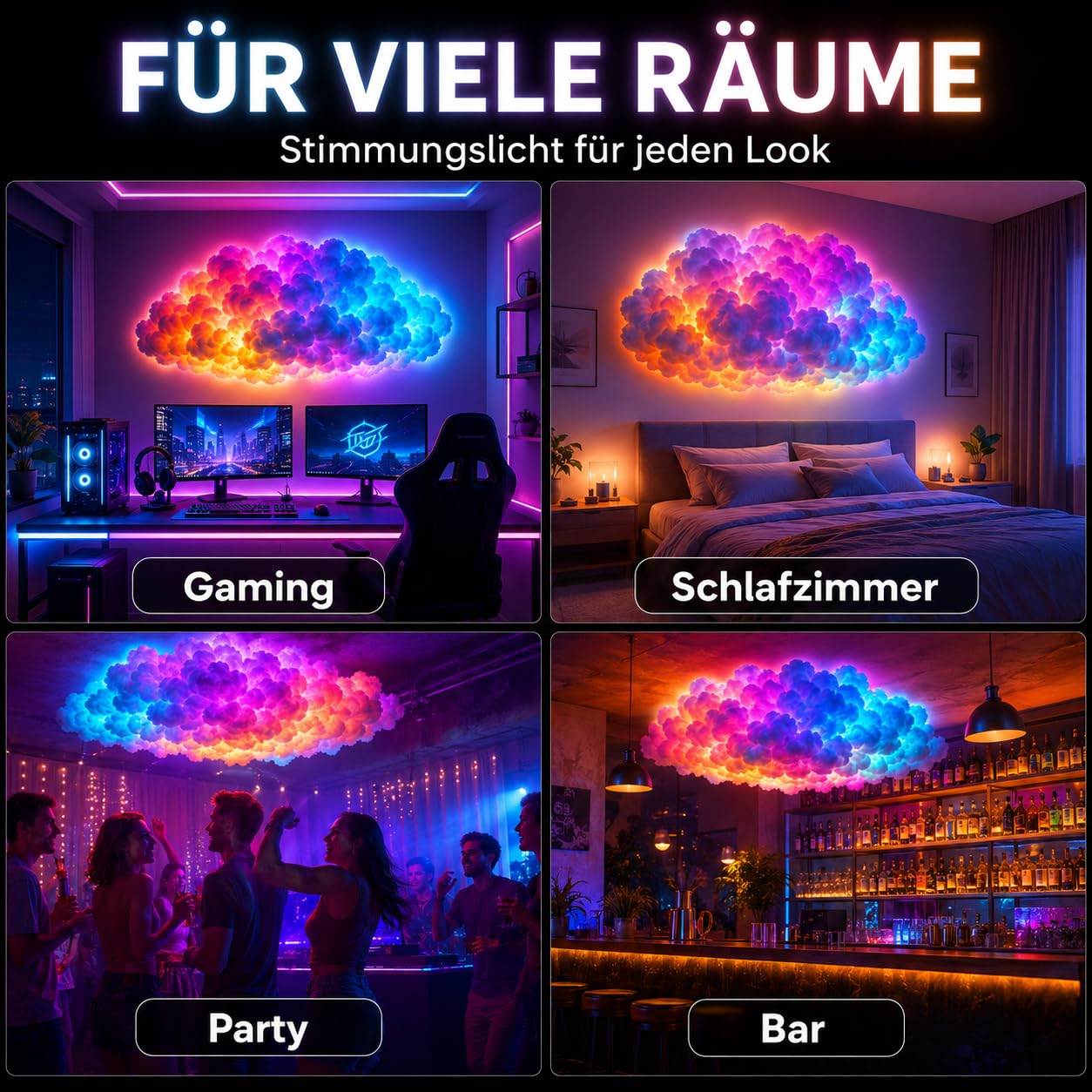 Rgb-Gewitterwolkenlampe Intelligente Led-Nachtlichter Sehr Coole Diy-Kreativwolkenlichter, Schlafzimmer-E-Sport-Raumdekor füR Verschiedene Festivals,Rgb,16ft/5m