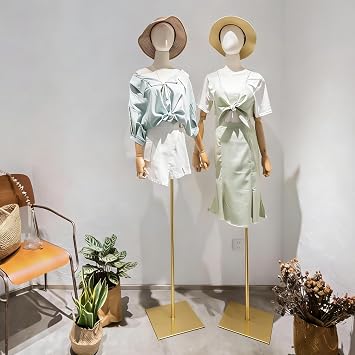 Female Mannequin Dress Form Torso, Display Mannequin Body with Detachable Head, Wooden Hands and Golden Adjustable Height Stand, for Dress Jewelry Display, Beige (Gold)