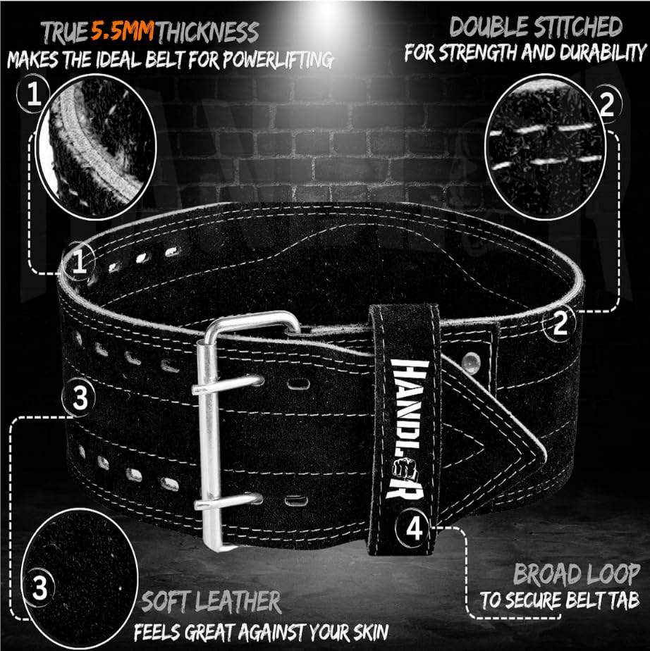 Image of Handler 100 percent all Leather Powerlifting Gym Belt- 5.5 mm | Weight Lifting Belt for Heavy Workout for Men & Women | Professional Heavy Weight Lifting (Army Green, Large)