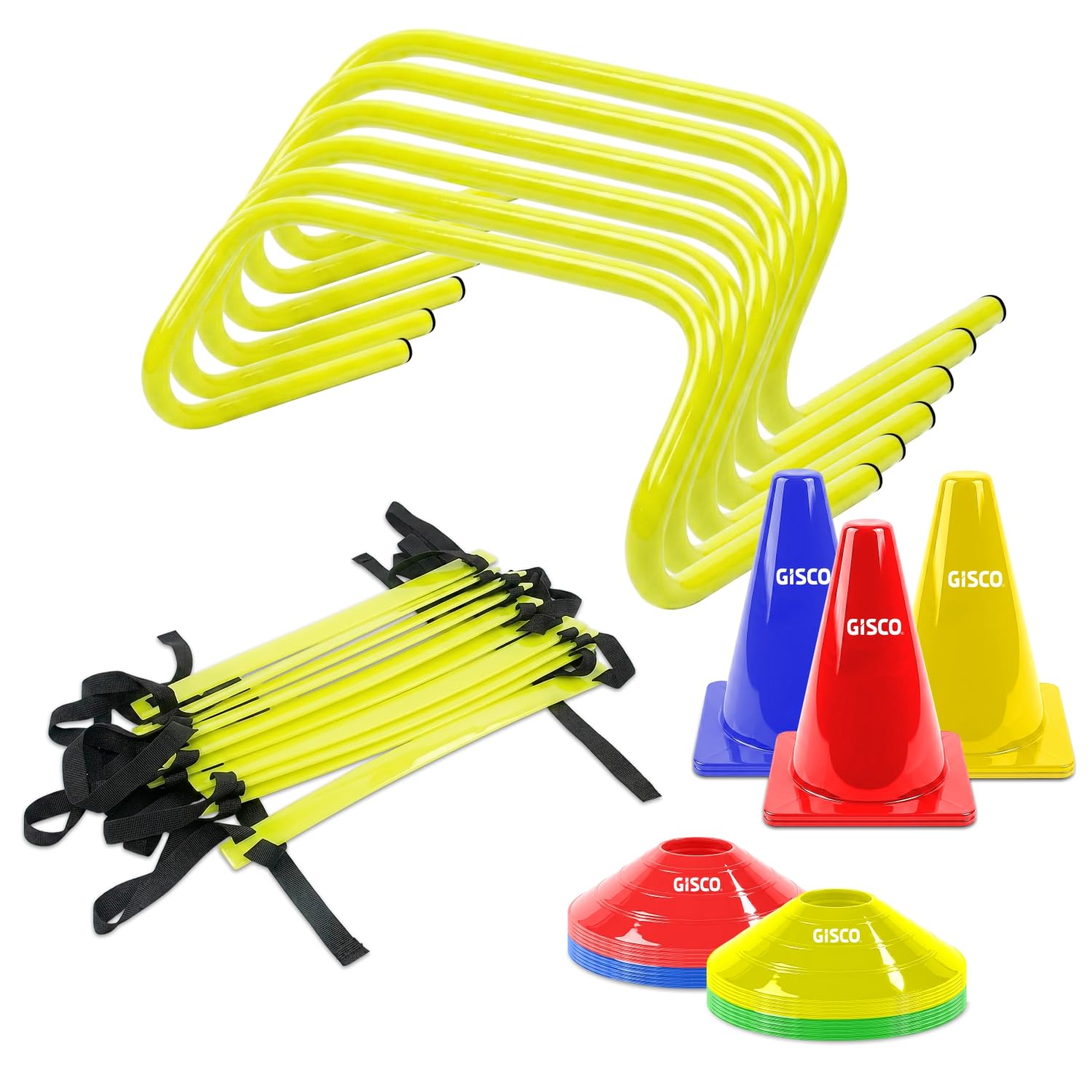 GISCO Speed and Agility Soccer Training Kit, Including 6" Hurdles - 6Pcs + 4 M Agility Ladder with Bag- 1 Piece + 6" Marker Cone - 6 Pcs + Space Marker -20 Pcs + Speed Chute Large - 1 Piece + Kit Bag-image-44