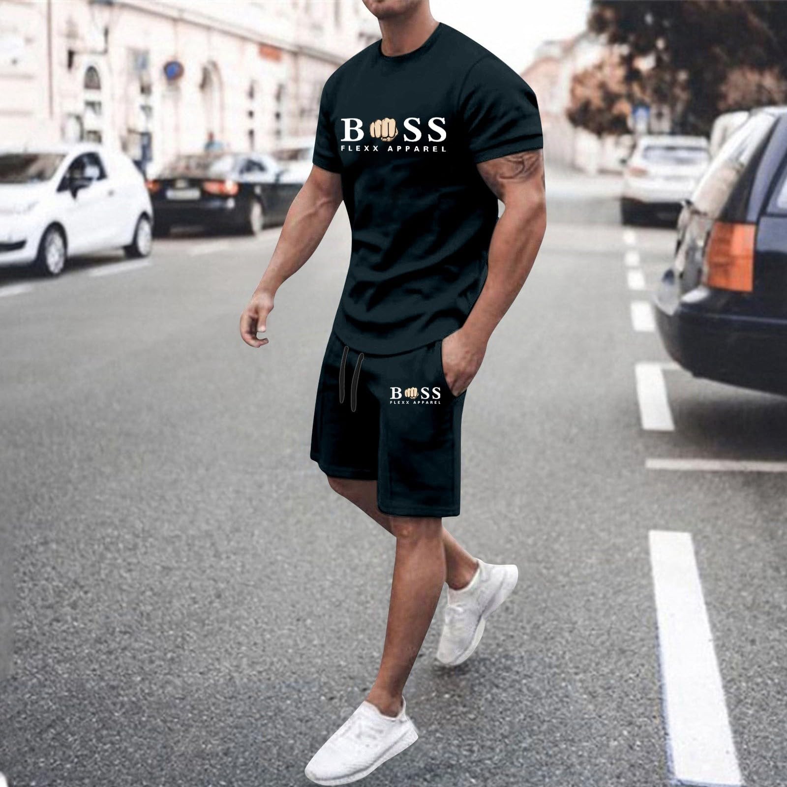 Tuta Uomo Completa Estivi 2 Pezzi Tute Cotton Tee Shirt a Manica Corta e Pantaloncino con Tasche Coulisse Set Ginnastica Traspirante Casual Streetwear per Trekking e Jogging Palestra Fitness