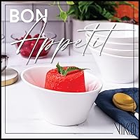 Vista 4 de Vikko Juego de 6 cuencos blancos de cerámica, 10 onzas, de forma elegante, versátil para ensalada, sopa o postre, aptos para lavavajillas