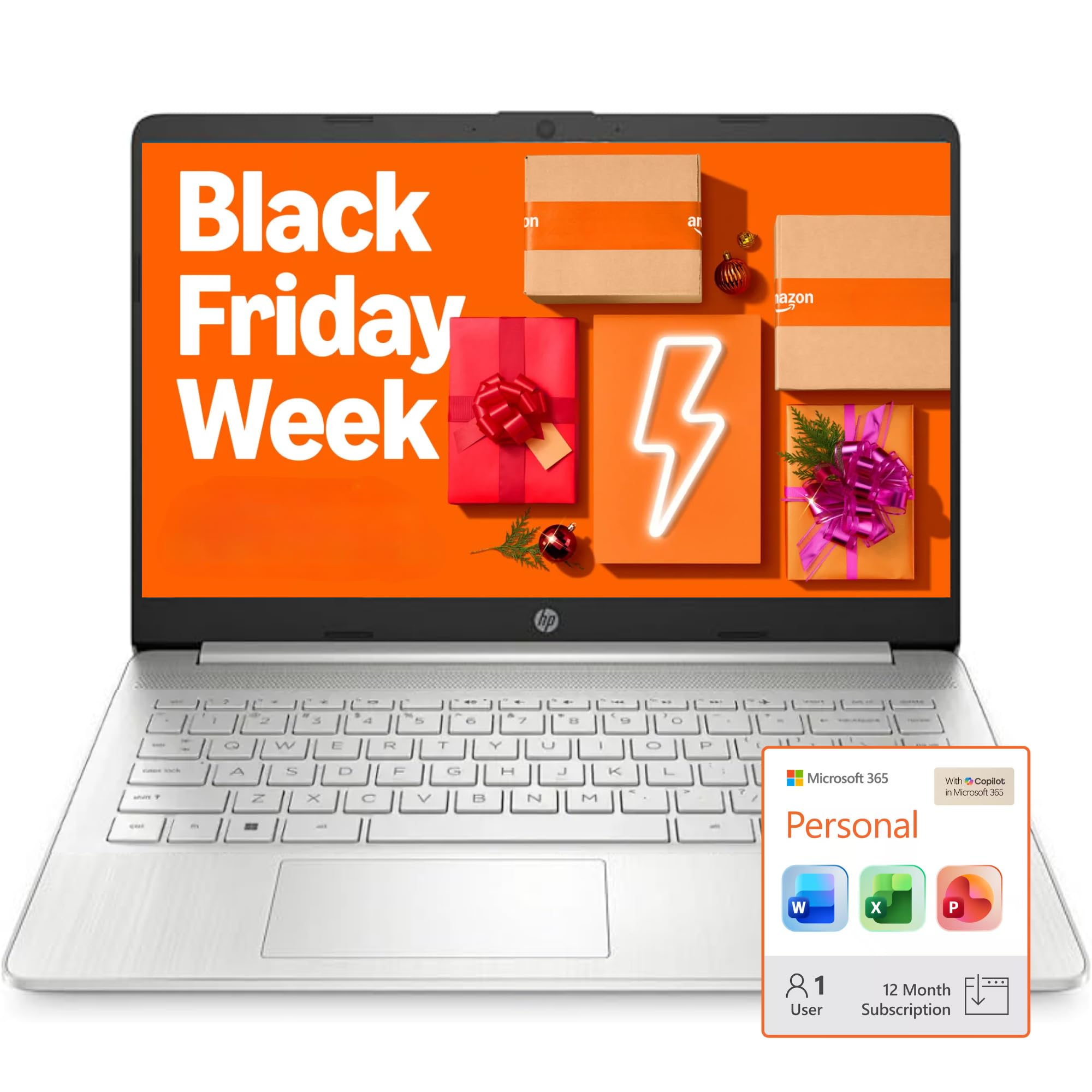 HPUltra Slim Laptop for Students and Business | 1 Year Office 365 | 1.1TB Storage (1TB Cloud and 64GB Hard Drive) | Intel Quad-Core, 8GB RAM | Windows 11 Home w/o Earbuds