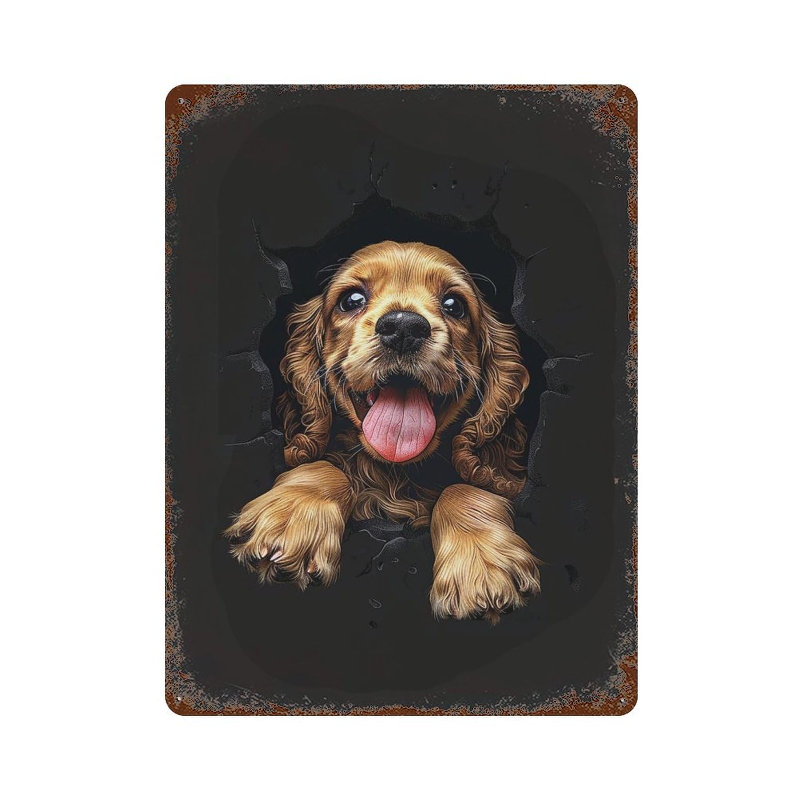 Rusty Metal Tin Sign Cocker Spaniel 15.7"x11.8", Industrial Home Decor for Patio, Garden Room And Bar Decor