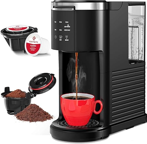 Miniatura 9 de Cafetera de una sola porción: prepara con cápsulas de café y molidos, compatible con cápsulas de café Kcup, tamaños pequeños de hasta 6, 8, 10, 12