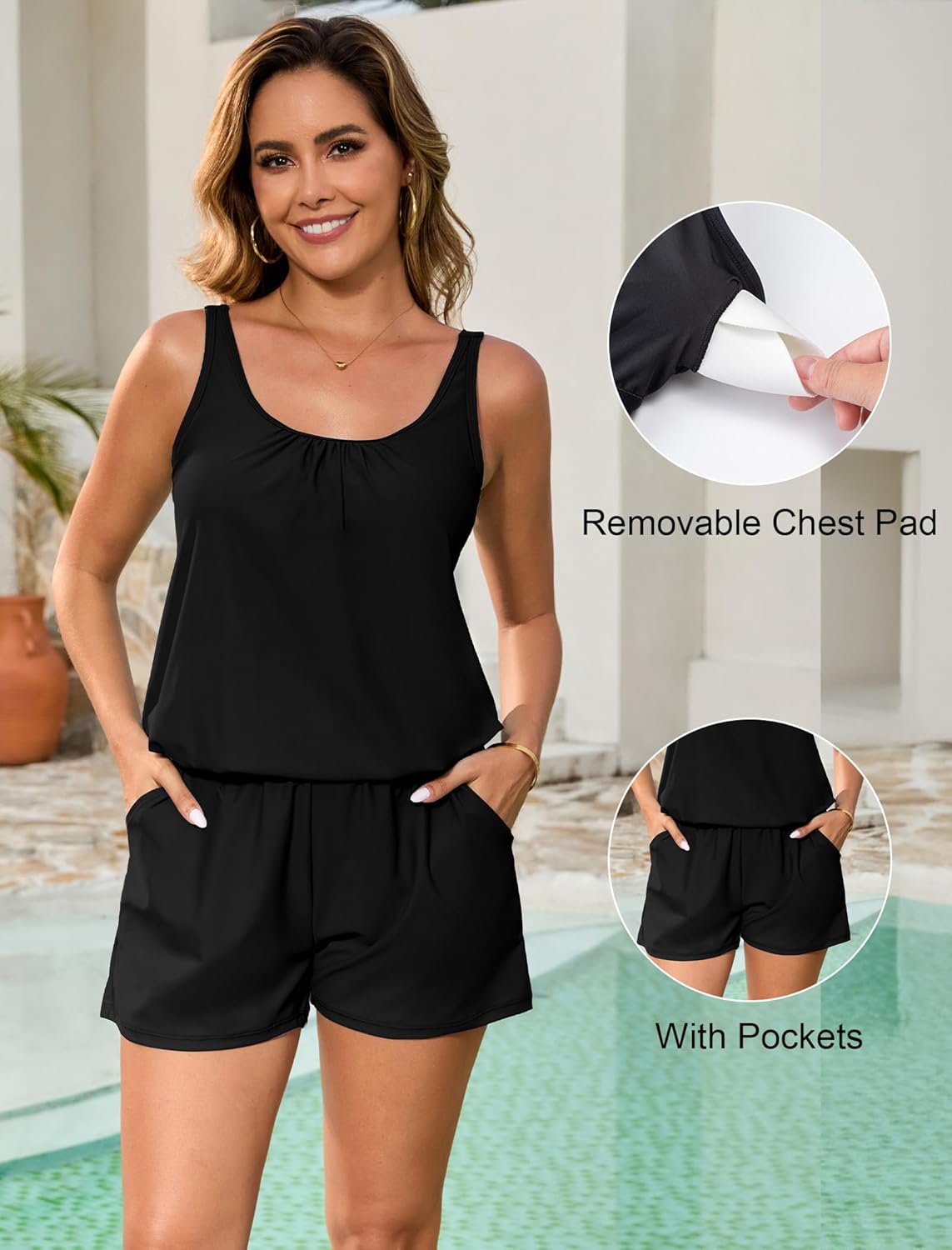 Arolina Women's Plus Size Swim Romper One Piece Swimsuits Modest Bathing Suit with Pockets (S-24W) - Image 5