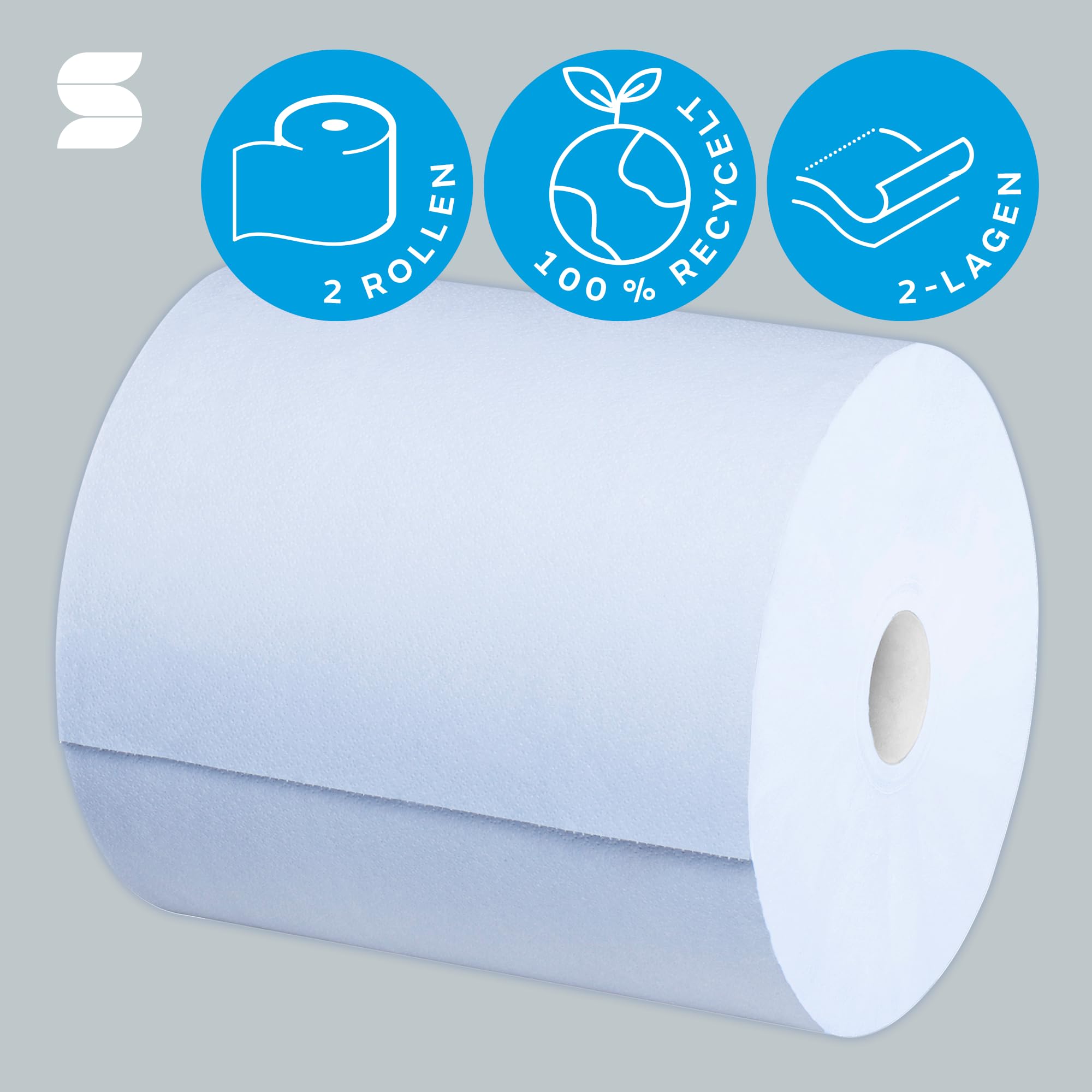 Satino Putztücher – 2 Rollen / 2-lagig – 3.000 Blatt / 1050 m – 23 x 35 cm - Made in Germany – reißfest, saugstark & ergiebig – Werkstatt Papierrolle - 100% Recyclingpapier – blaue Reinigungstücher