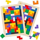 3 otters Wooden Blocks Puzzle 2 Set Russian Brain Teaser Tangram Intelligence Toys STEM Montessori Educational Gift for Kids Stocking Stuffers