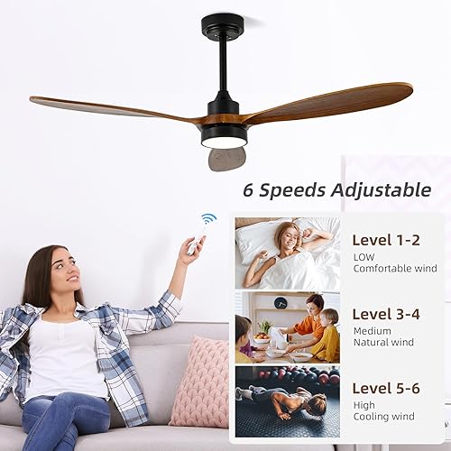 Miniatura 8 de GESUM Ventilador de techo con luz, ventilador de techo para exteriores de 52 pulgadas con control remoto de luz, 6 velocidades, ventilador de techo