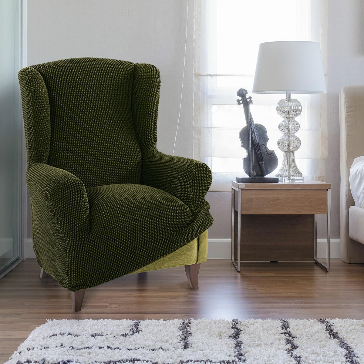 SOFASKINS® Fodera per poltrona a 1 posto, copridivano super elastico, fodera per divano dal design esclusivo, traspirante e resistente, facile da posizionare. Misura 70-110 cm. Colore verde