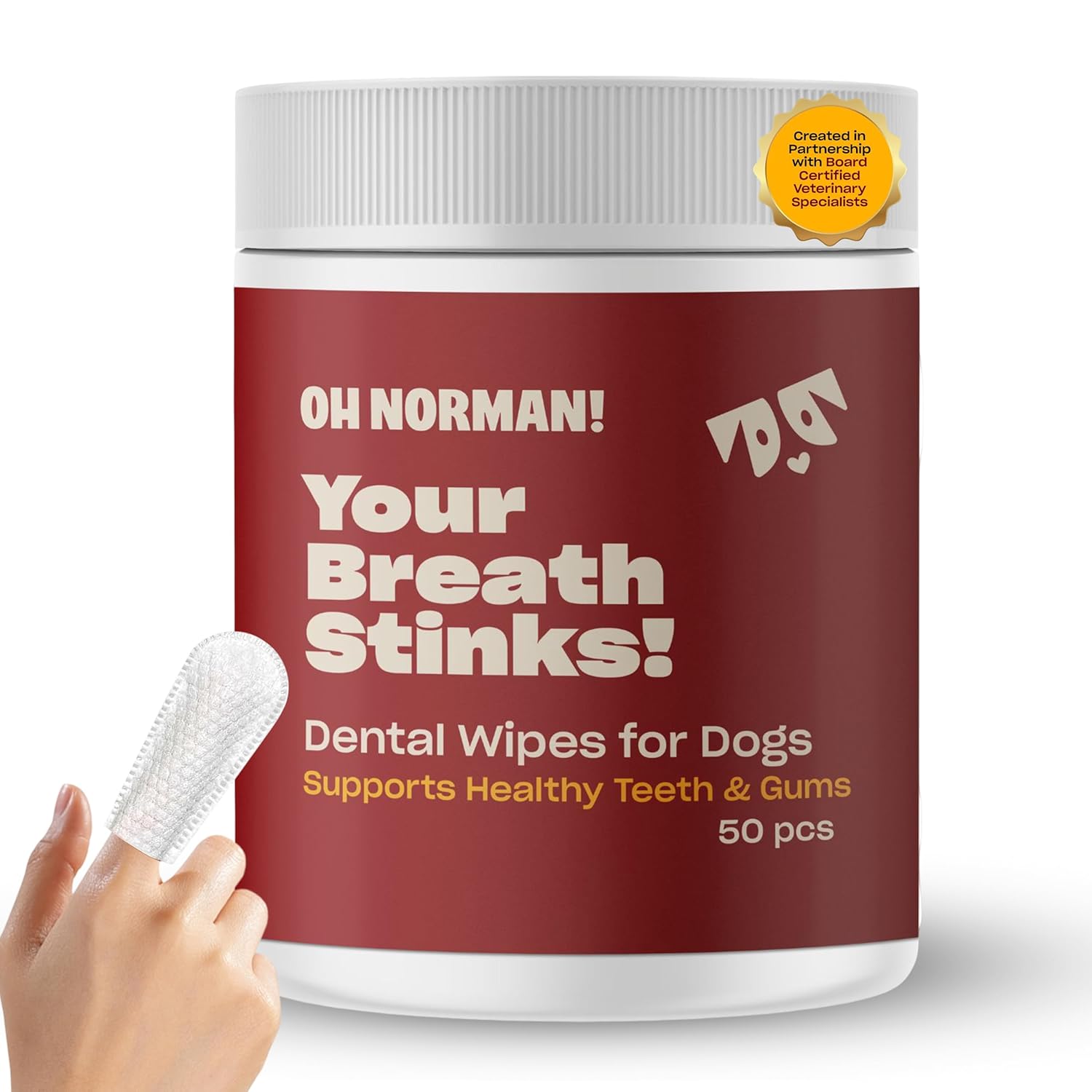 OH NORMAN Dog Dental Wipes - Vet-Approved Pet Dental Finger Wipes for Oral Hygiene Fresh Breath - Alternative