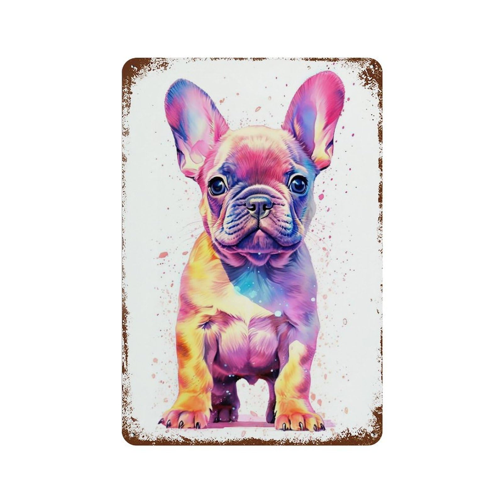 Rusty Metal Tin Sign with Cute Baby Frenchie Puppy Design 11.8"x7.9", for Farmhouse, Kitchen And Entryway Decor, Classic Wall Plaque