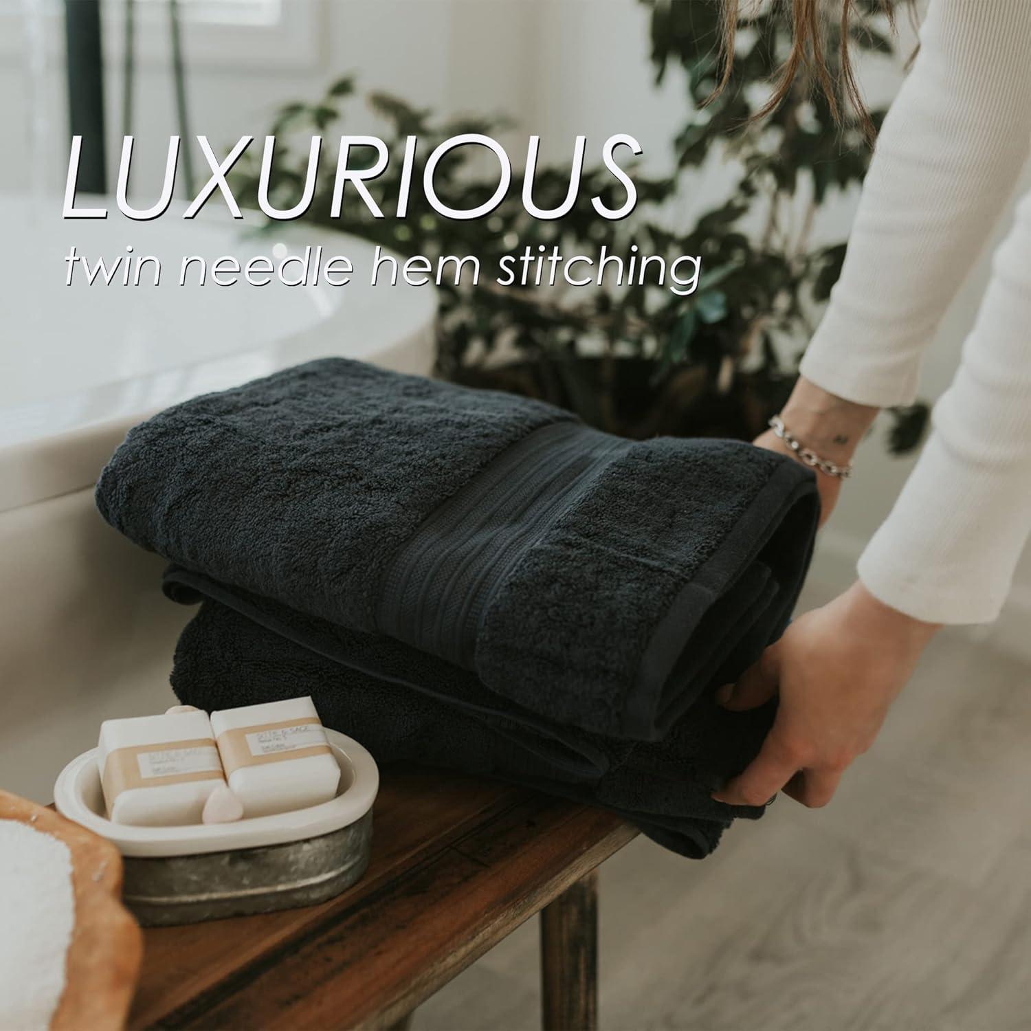 800 GSM 100% Egyptian Cotton 6-Piece Towel Set - Premium Hotel Quality Towel Sets - Heavy Weight & Absorbent - 2 Bath Towels 30" x 55", 2 Hand Towels 20" x 30", 2 Washcloths 13" x 13" Black