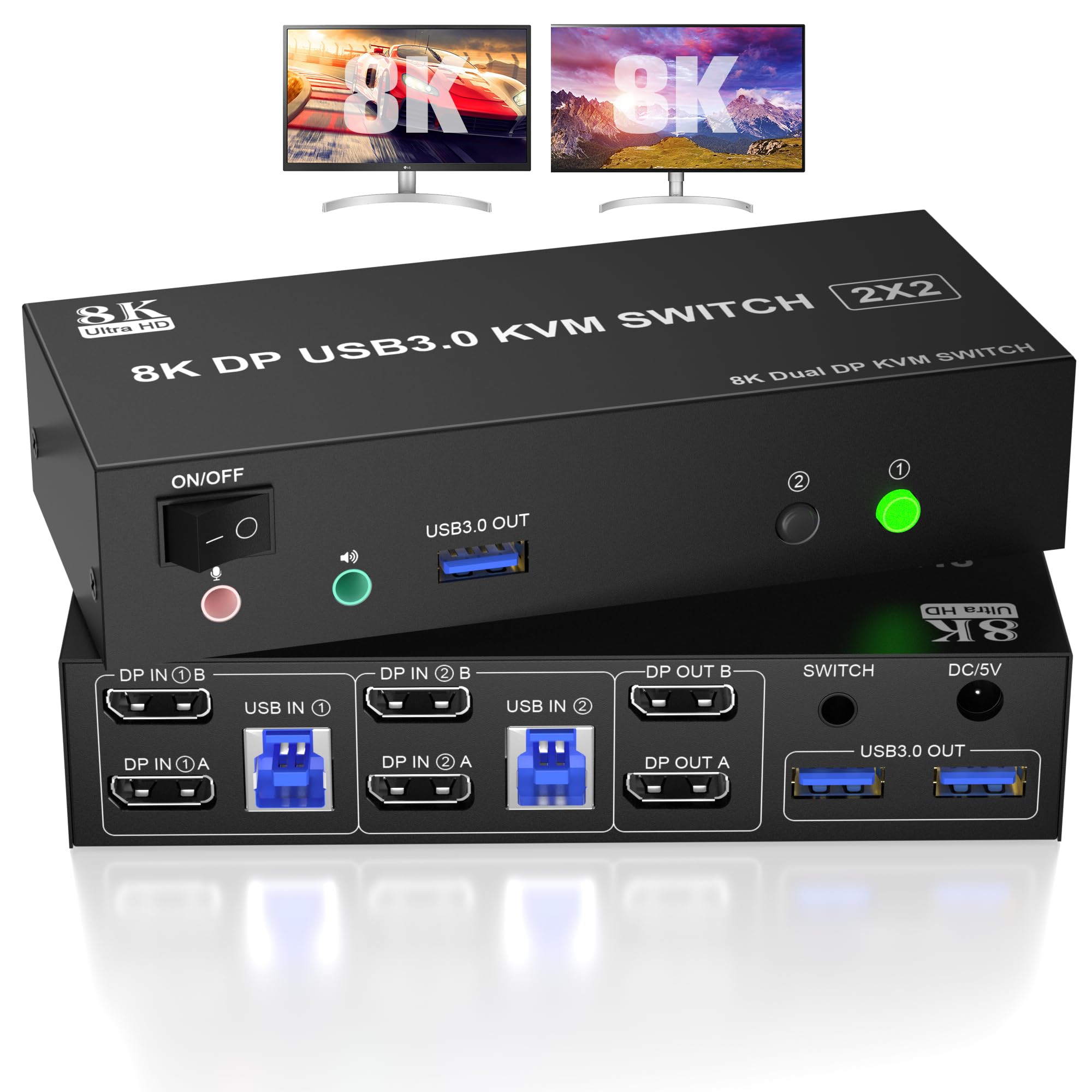 Amazon.co.jp: 8K USB 3.0 DisplayPort デュアル モニター KVM切替器