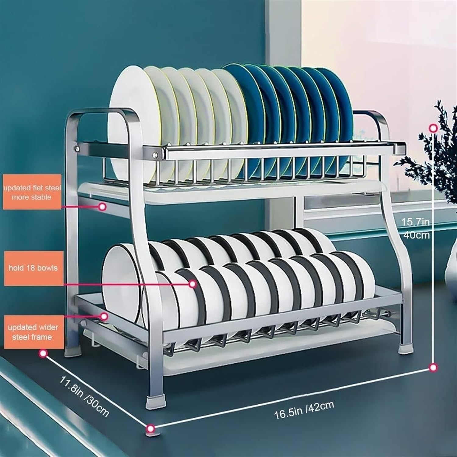 Dish Drying Rack Tableware Holder 2 Tier Kitchen Counter Dish Drainer Non-Slip Sturdy Dish Drying Dryer Rack Kitchen Storage Drying Rack Kitchen