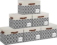 Vista 20 de GhvyenntteS Contenedores de almacenamiento extra grandes con tapas, cajas de almacenamiento plegables de tela con tapas y 3 asas de cuero, cestas