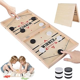 Fast Sling Puck Game, Large Wooden Slingshot Hockey Game for Table Desktop Battle, Funny Winner Board Party Game, Parent-child Interactive Family Game for Adults and Kids