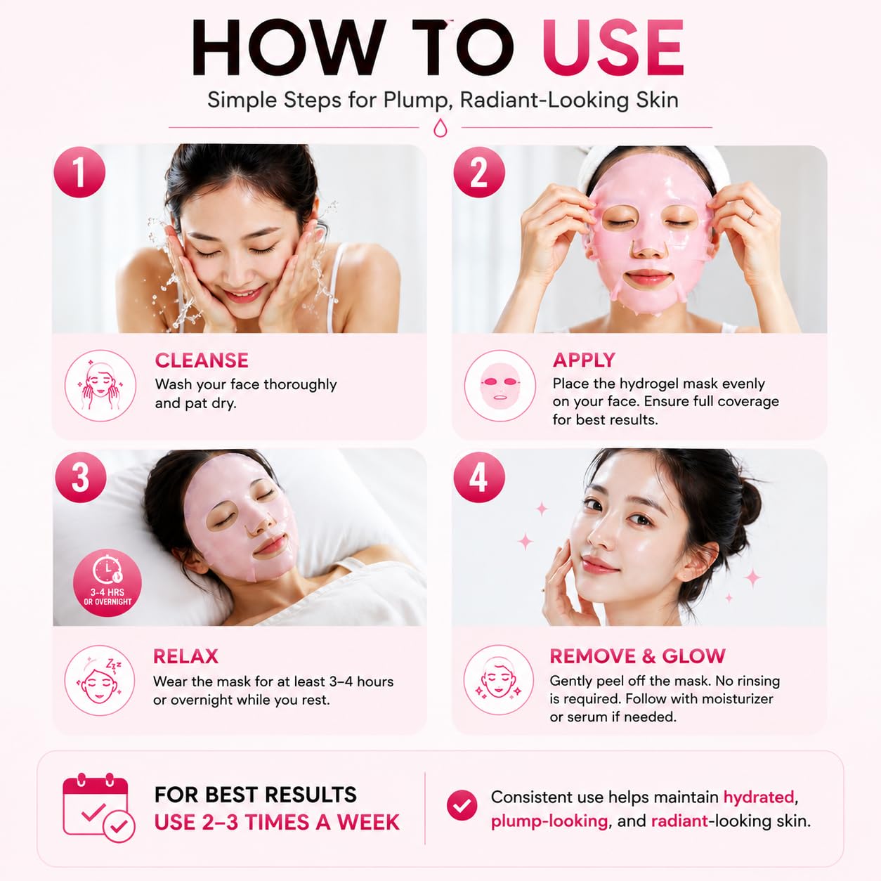 realori Salmon DNA PDRN Collagen Face Mask – Korean Face Mask for Glass Skin – Collagen Face Masks Skincare Overnight Hydrogel – Firming, Hydrating Face Masks, Pink Collagen Mask 4-Pack