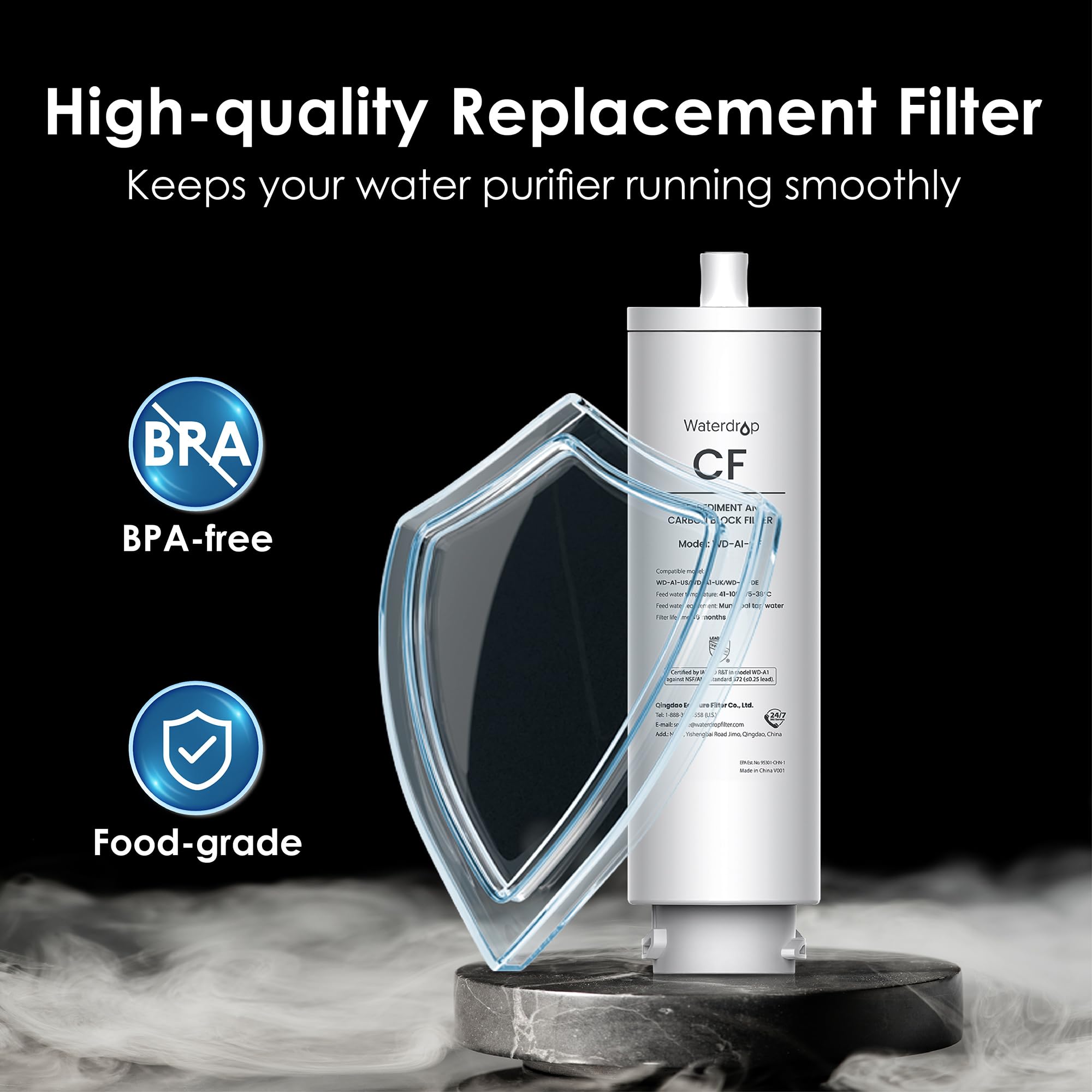 Waterdrop WD-A1-CF Filtro, Ricambio per l'Erogatore di Acqua Calda e Fredda a Osmosi Inversa WD-A1, Durata di 6 Mesi