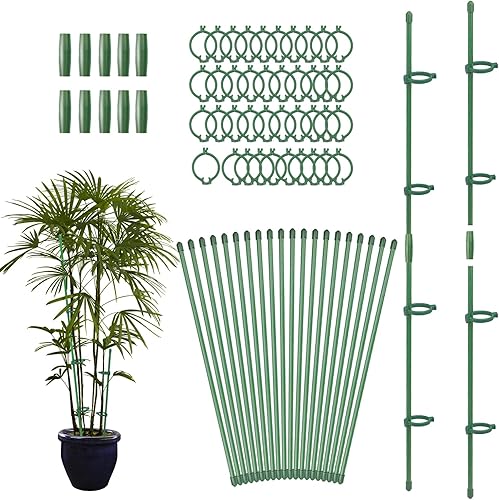 20 estacas de soporte para plantas, altura ajustable, para jardín, con 40 clips para plantas y 10 tubos de conexión para orquídeas, rosas, peonías,