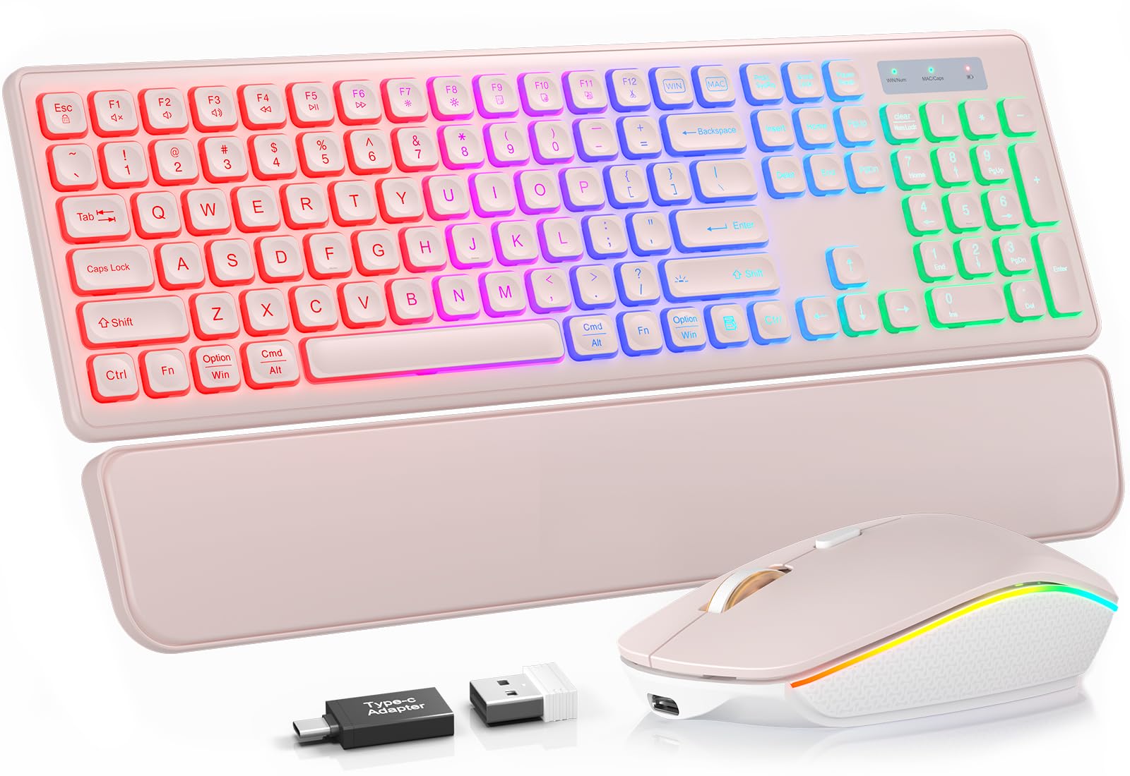 Wireless Keyboard and Mouse Combo, RGB Backlit, Wirst Rest, Rechargeable