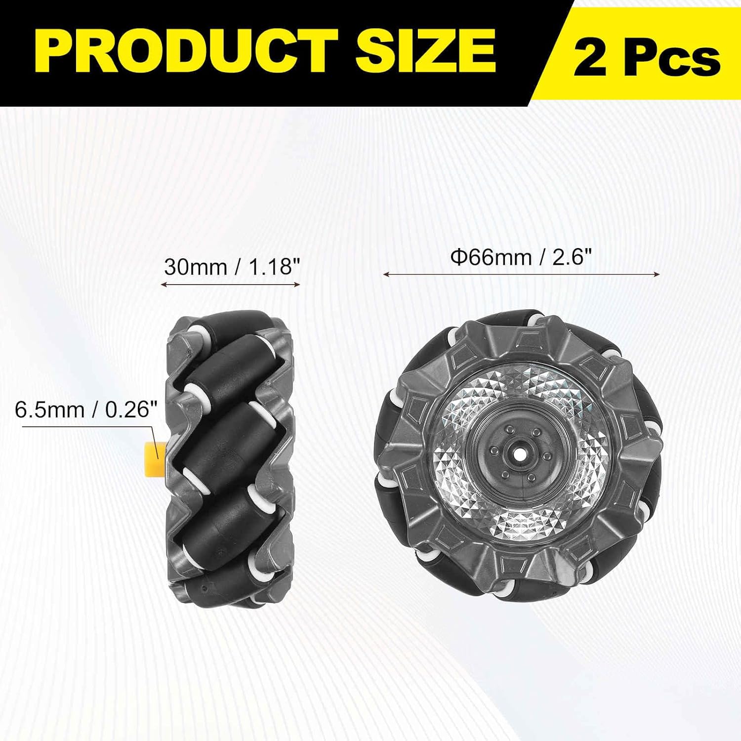 MECCANIXITY 1Set Mecanum Wheels Set with Hexagonal Universal Pins and Screws, 66mm / 2.6" ABS Rubber Omnidirectional Wheels for Smart Robot Car Parts DIY Models Accessories, Black