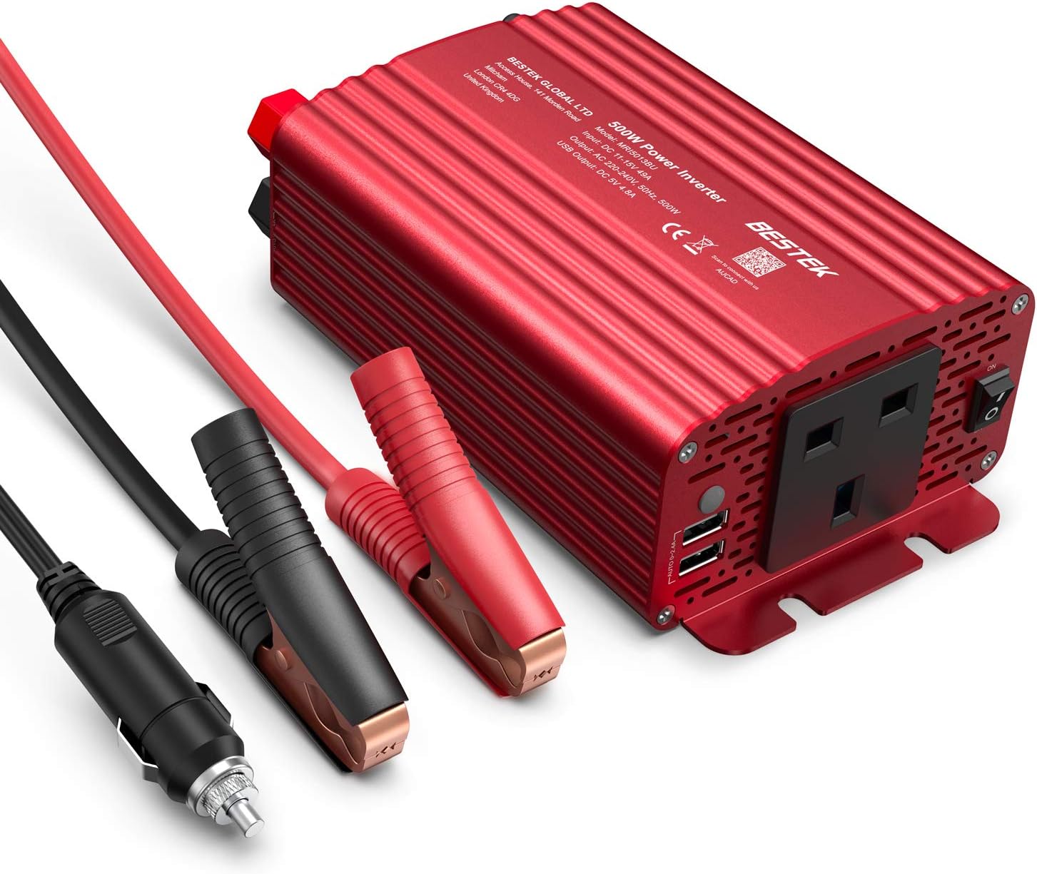 BESTEK 500W Car Vehicle Power Inverter DC 12V to AC 230V 240V Converter Car Charger Lighter Adapter with Dual USB Ports