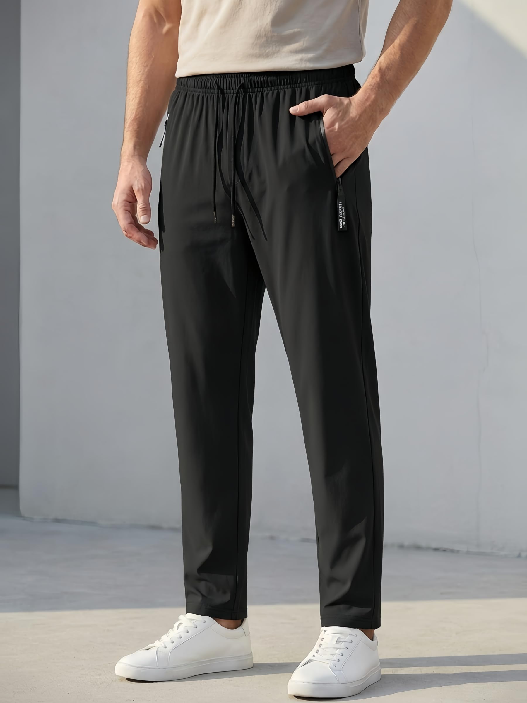 Pantalones deportivos para hombre, pantalones deportivos ligeros de secado rápido con cintura elástica y bolsillos con cremallera — view 6