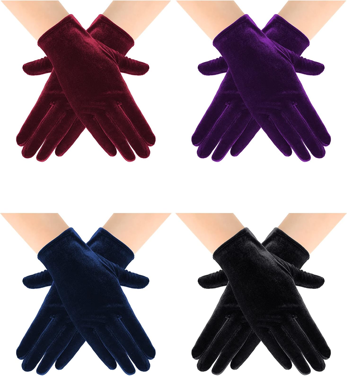 4 Pairs Women Short Velvet Gloves Wedding Satin Gloves Cosplay Tea Party for Opera Costume 1920s Flapper Accessories
