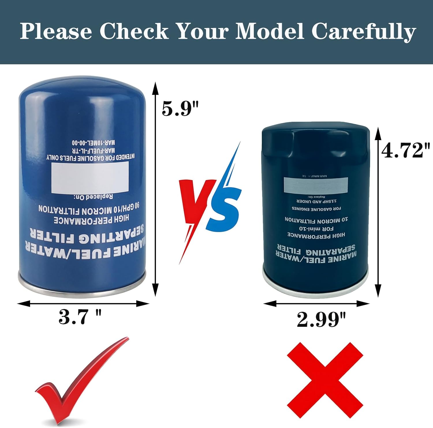 MAR-10MEL-00-00 Water Separator Filter 10 Micron for Yamaha MAR-FUELF-IL-TR Sierra 18-7866 Mallory 9-37807 Outboard Motors - 2 Pack