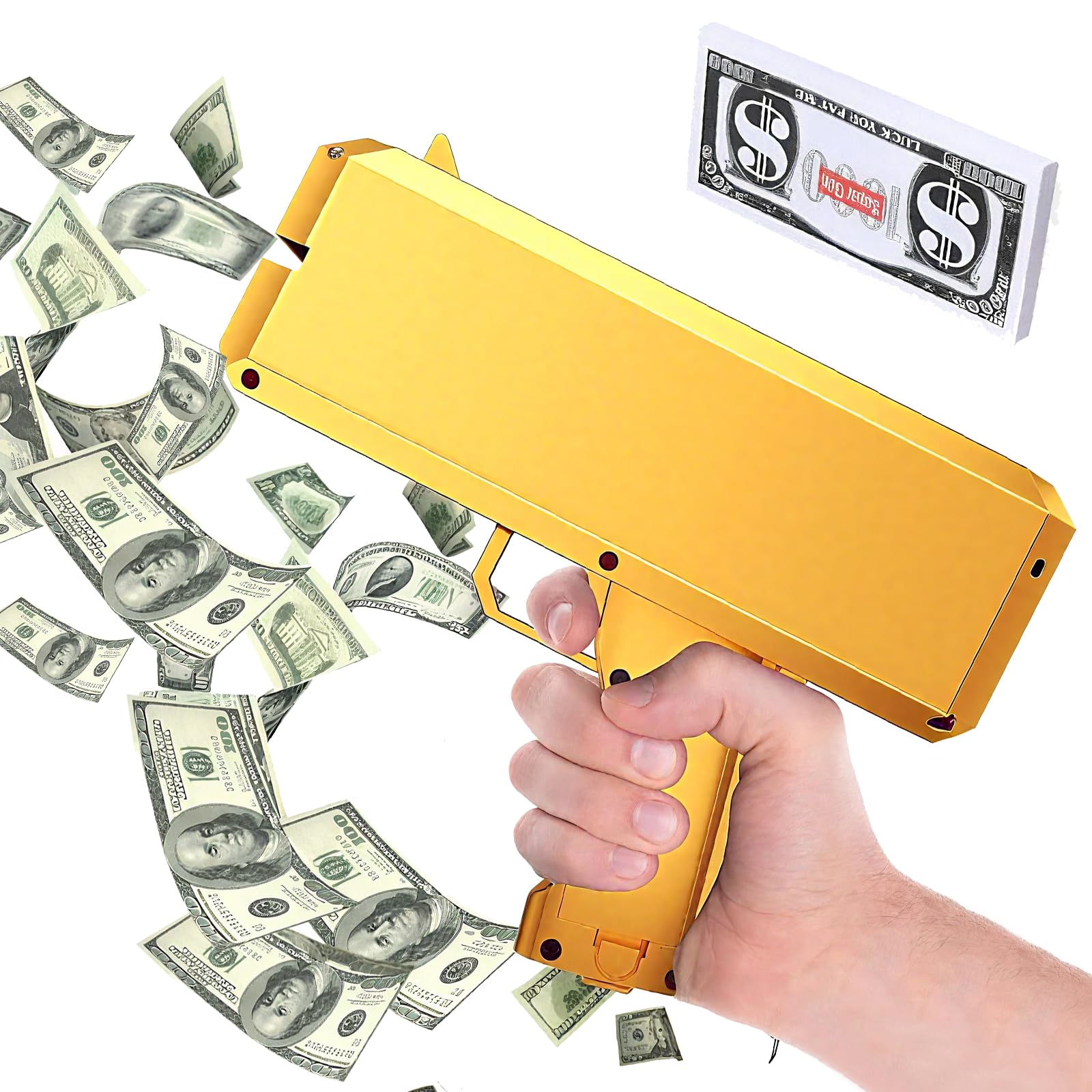 HUAJUN Money Gun Shooter, Money Gun Toys, Fake US Dollar Banknotes, Gold Prop Gun, Money Rain, Suitable for Parties, Weddings, Party Games