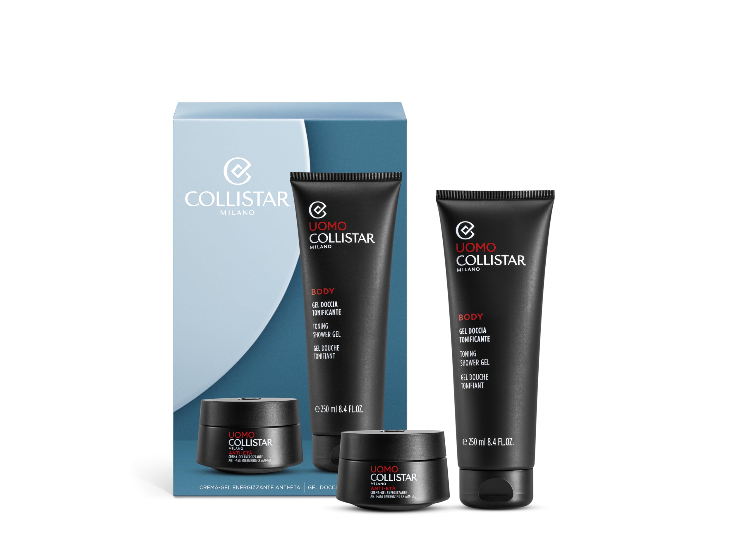 Collistar Confezione regalo uomo Linea Uomo Crema-Gel Energizzante Anti-Eta’ 50ml + in regalo Gel Doccia Tonificante 250ml, Dona energia e vitalità ad una pelle del viso stressata e spenta