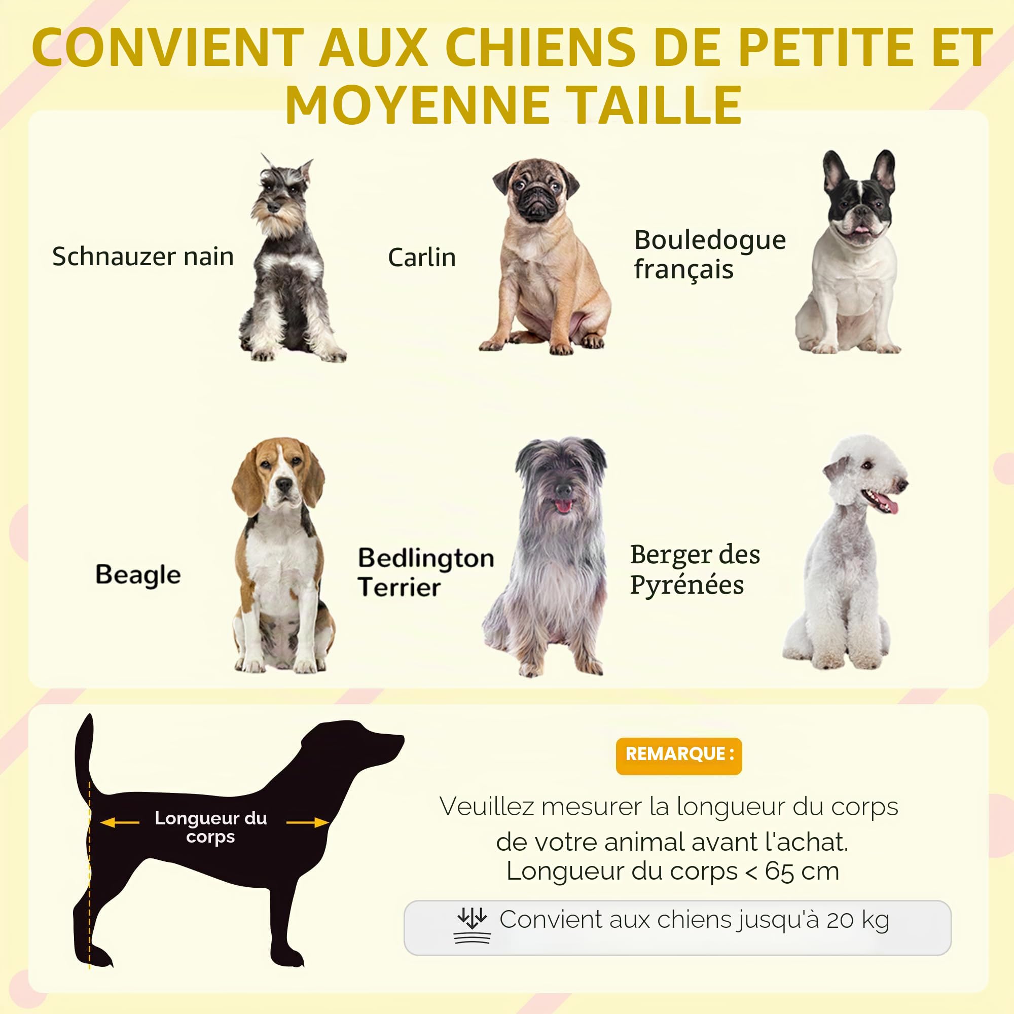 PawHut Niche pour chien Maison pour chien avec balcon, maison surélevée pour petits animaux avec escalier, fenêtre, niche pour petits chiens, bois de sapin, jaune, 121 x 77 x 78 cm