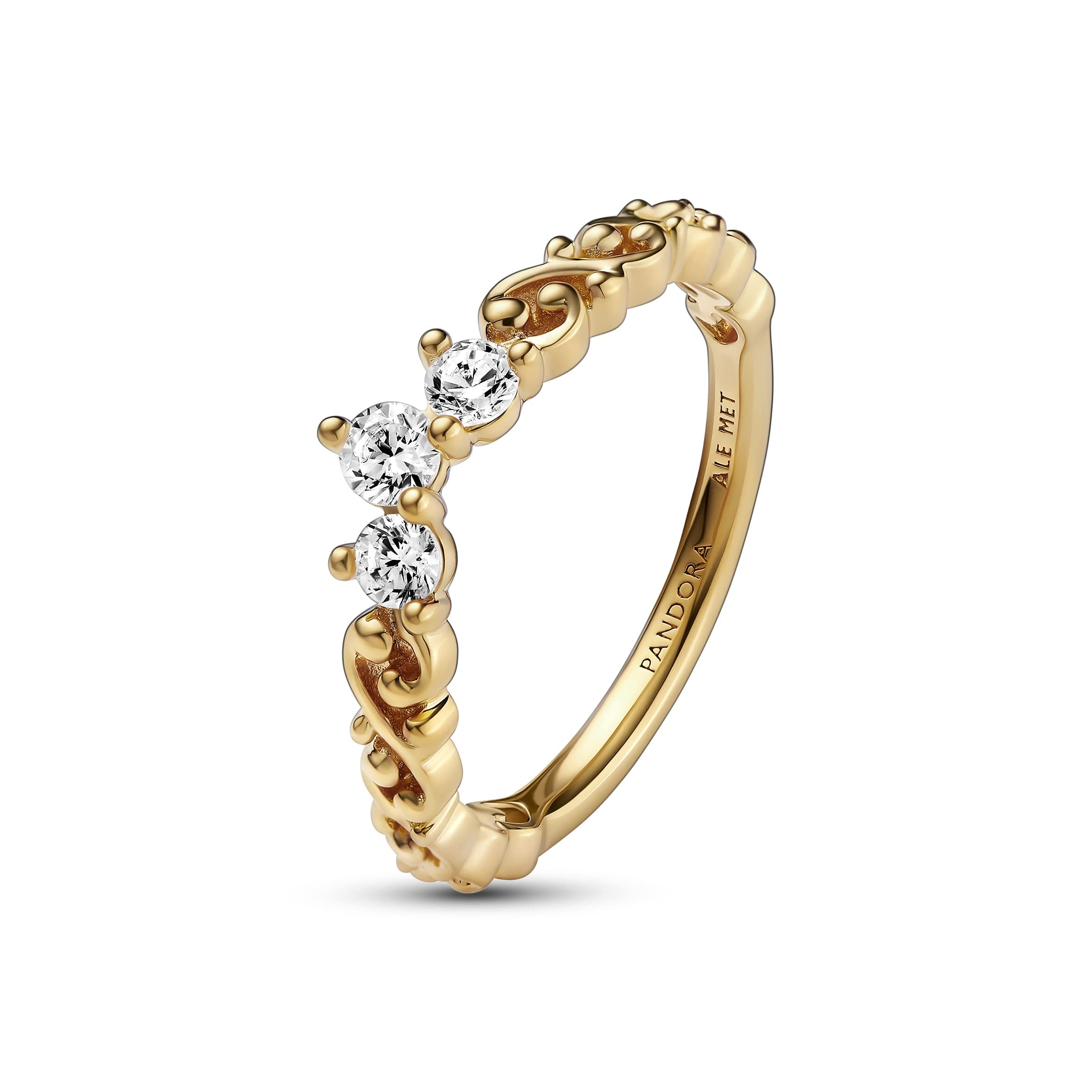 PANDORA Moments - Anello regale Tiara placcato in oro 14k con pietre di zirconia cubica incolori