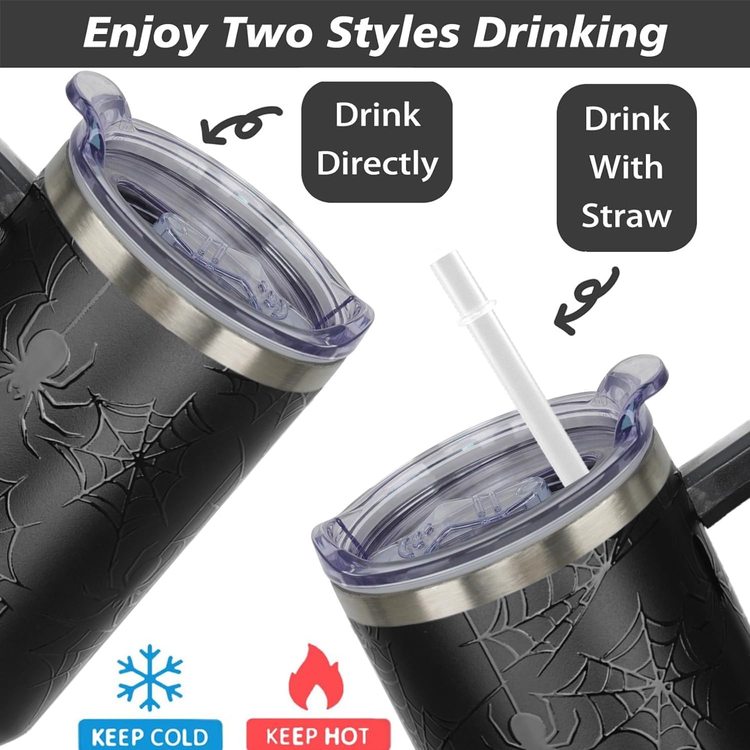40oz Halloween Tumbler with Handle, Spider Coffee Cups with Lid and Straw, Stainless Steel Insulated Travel Mug, Halloween gifts for women & men - Image 5