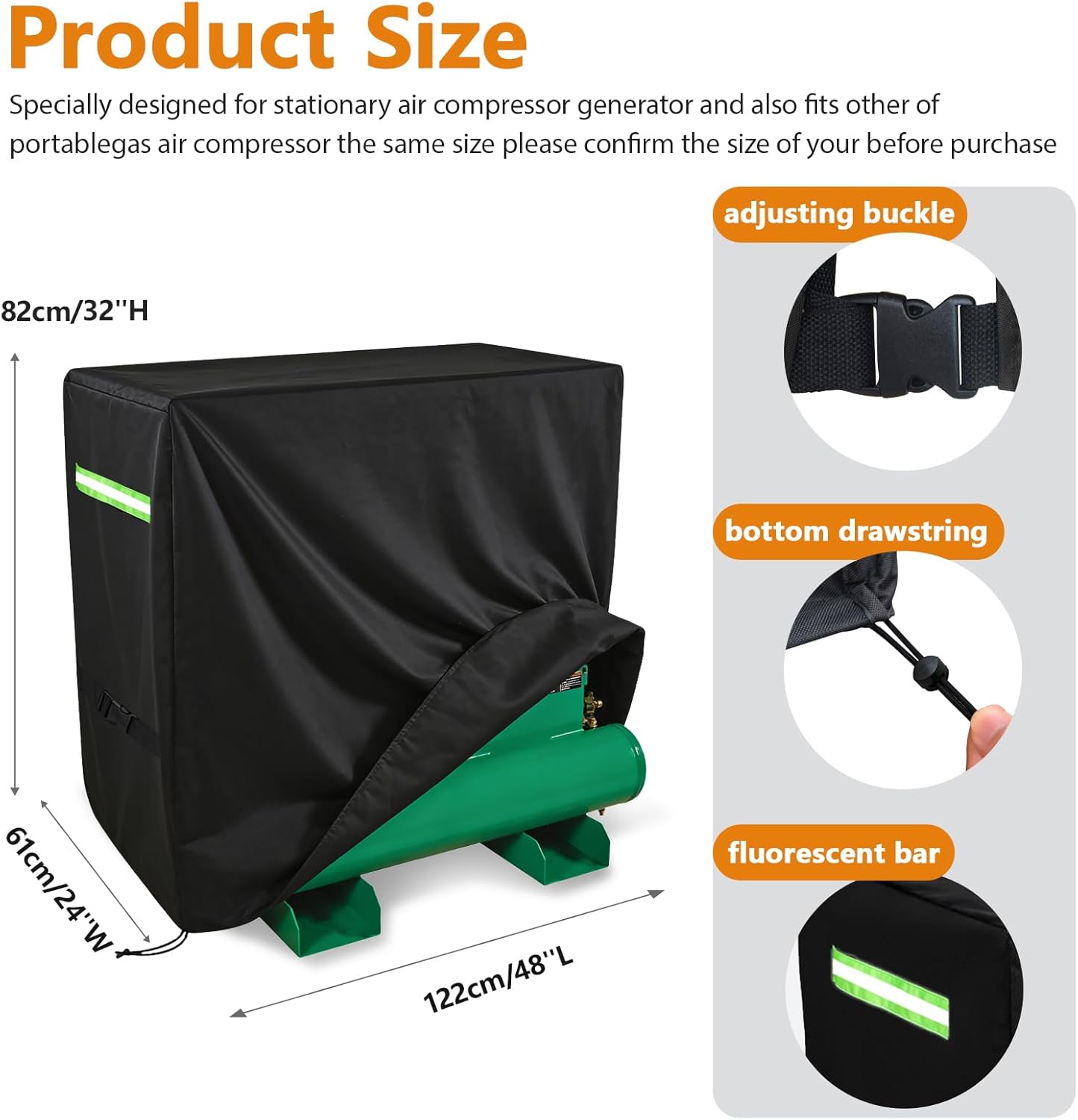 Air Compressor Cover, 600D PVC Compressors Cover Compatible with AG-S1002 and Other Stationary Air Compressors of the Same Size,Gas Air Compressor Covers with 2 Handle & Buckle