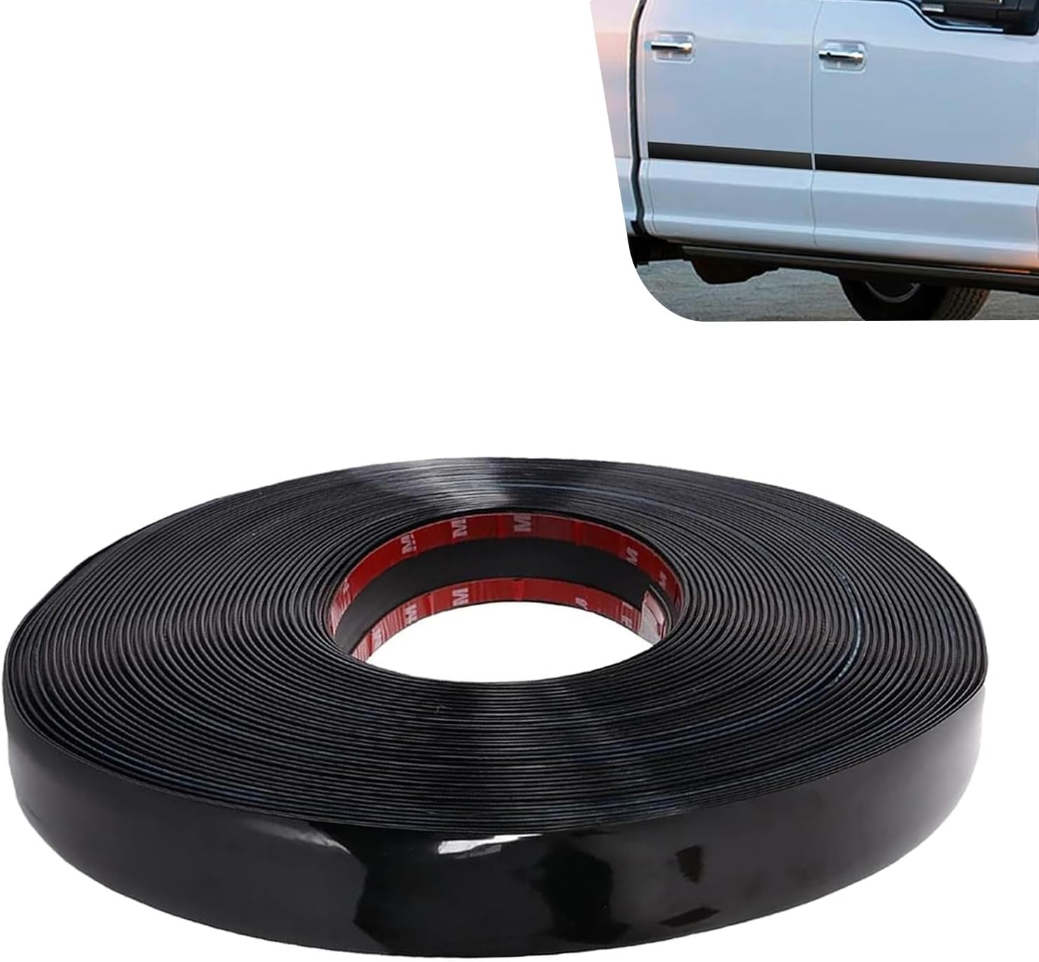 49.21FT Car Exterior and Interior Molding Trim, Glossy Black Car Side Molding Trim, Scratch-Proof Self Adhesive Bumper Window Door Body Side Decor Strip, Universal for All Vehicles (Black)