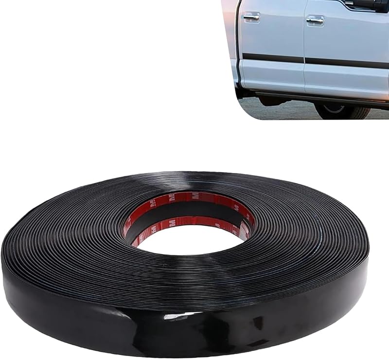 Friso lateral automotivo em ABS Qurbuns preto brilhante autoadesivo – 15,02 m x 0,61 cm